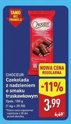 Czekolada z nadzieniem o smaku truskawkowym Choceur promocja w Aldi