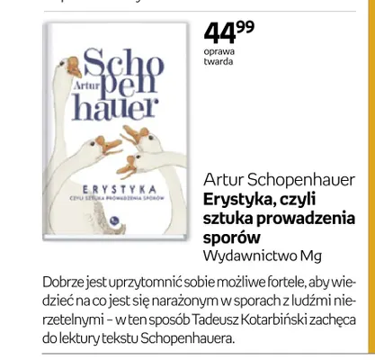 Książka Artur Schopenhauer Erystyka, czyli sztuka prowadzenia sporów promocja w Empik