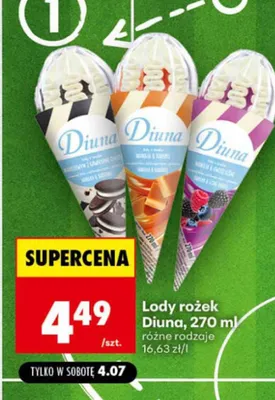 Lody rożek Diuna wanilia i karmel promocja w Biedronka
