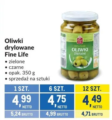 Oliwki drylowane Fine Life - zielone, czarne promocja w Makro