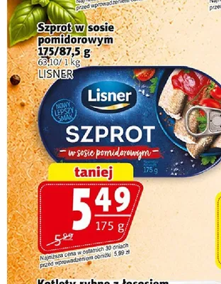 Szprot w sosie pomidorowym Lisner promocja w Prim Market