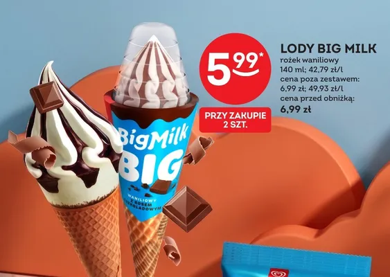 Lody Big Milk rożek waniliowy Algida promocja w Żabka