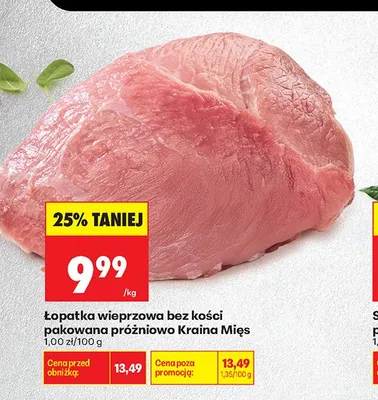 Łopatka wieprzowa bez kości pakowana próżniowo Kraina Mięs promocja w Biedronka