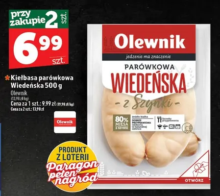 Kiełbasa parówkowa Wiedeńska Olewnik promocja w TOPAZ