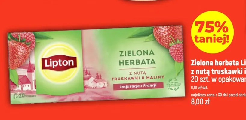 Zielona herbata Lipton z nutą truskawki i maliny promocja w Dealz