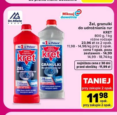 Granulki do udrożniania rur Kret promocja w Carrefour