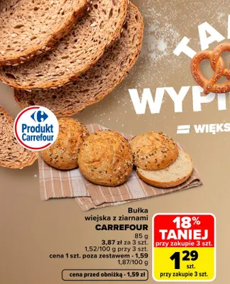 Bułka wiejska z ziarnami Carrefour promocja w Carrefour Market