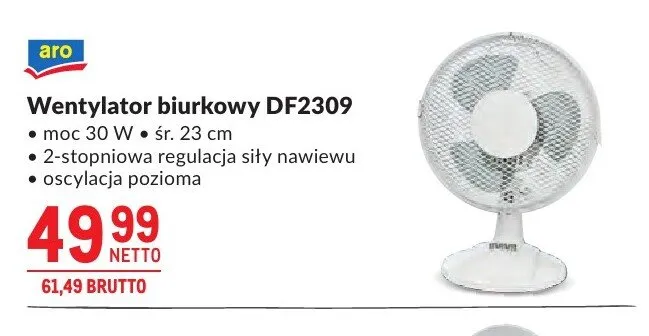 Wentylator biurkowy aro DF2309 moc 30W śr. 23cm promocja w Makro