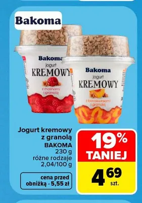 Jogurt kremowy z granolą Bakoma promocja w Carrefour