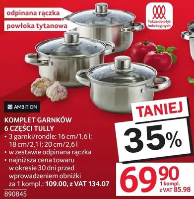 Komplet garnków 6 części Tully Ambition promocja w Selgros