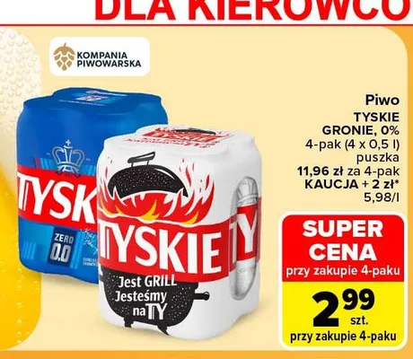 Piwo bezalkoholowe Tyskie 4-pak promocja w Carrefour