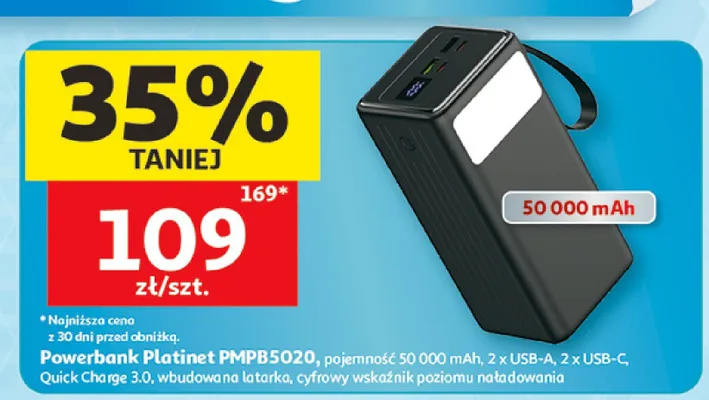 Powerbank Platinet PMPB5020 50 000mAh promocja w Auchan