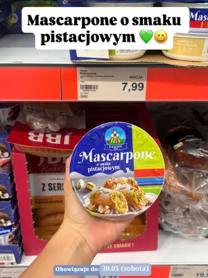 Mascarpone o smaku pistacjowym Łowicz promocja w Aldi
