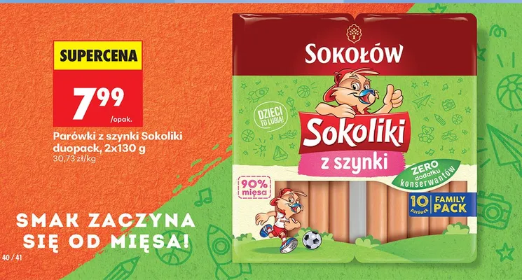 Parówki z szynki Sokoliki duopack promocja w Biedronka