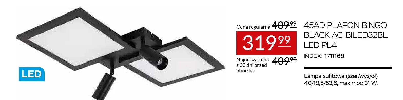 45AD Plafon Bingo Black AC-BILED32BL LED PL4 promocja w Abra Meble