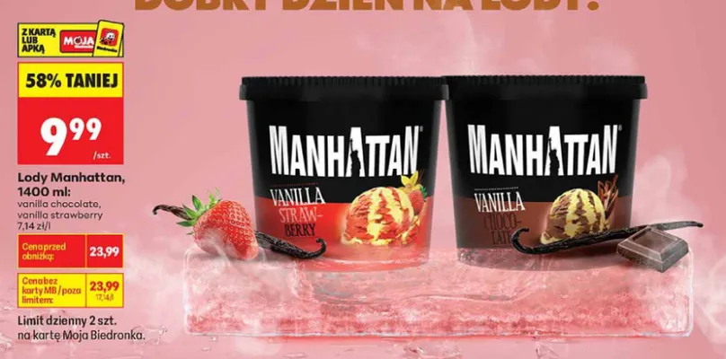 Lody Manhattan Vanilla Strawberry promocja w Biedronka