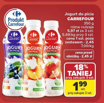 Jogurt do picia brzoskwiniowy Carrefour promocja w Carrefour