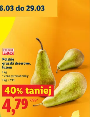 Gruszki deserowe luzem promocja w Lidl