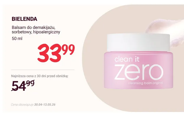 Balsam do demakijażu sorbetowy hipoalergiczny Bielenda Clean It Zero promocja w Rossmann