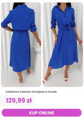 Sukienka szmizjerka kobaltowa w groszki ModnaKiecka.pl promocja w Modna Kiecka
