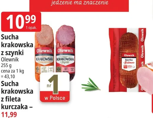 Sucha krakowska z szynki Olewnik promocja w Leclerc