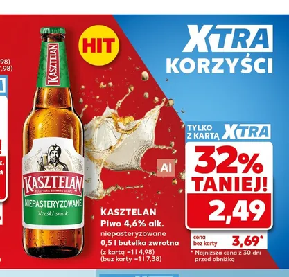 Piwo Kasztelan Niepasteryzowane promocja w Kaufland