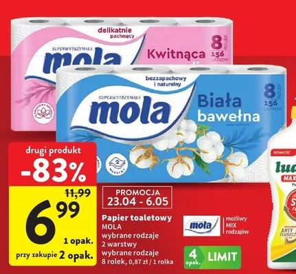 Papier toaletowy Mola wybrane rodzaje 8 rolek promocja w Intermarche