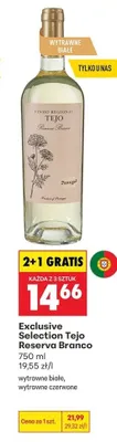 Wino Exclusive Selection Tejo Reserva Branco 2+1 GRATIS promocja w Biedronka
