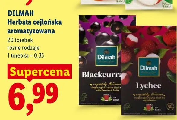 Herbata cejlońska aromatyzowana Dilmah Blackcurrant promocja w Lidl