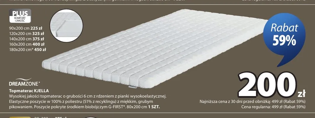Topmaterac Kjella 180x200 cm Dreamzone promocja w Jysk