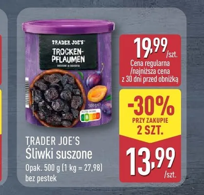Śliwki suszone bez pestek Trader Joe's promocja w Aldi