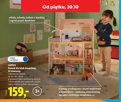 Domek dla lalek drewniany 54 elementy Lupilu promocja w Lidl