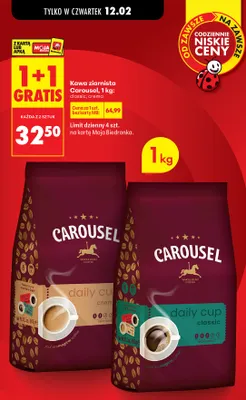Kawa ziarnista crema 1+1 GRATIS promocja w Biedronka