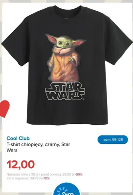 T-shirt chłopięcy czarny Star Wars Cool Club promocja w Smyk