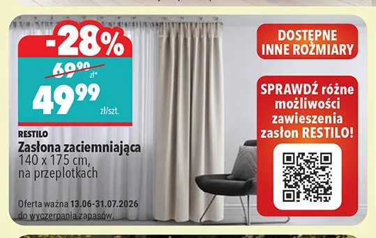 Zasłona zaciemniająca Restilo 140x175 cm promocja w Biedronka