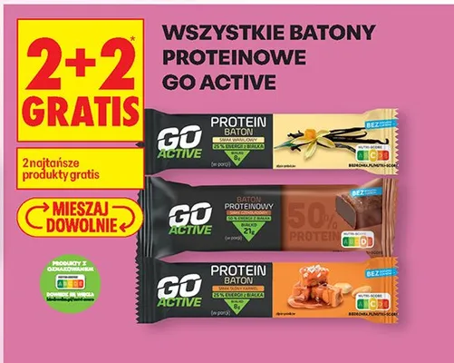 Wszystkie batony proteinowe Go Active 2+2 GRATIS promocja w Biedronka