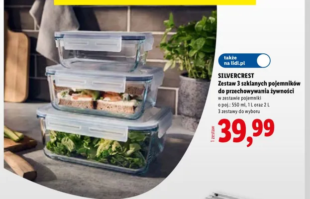 Zestaw 3 szklanych pojemników do przechowywania żywności Silvercrest promocja w Lidl