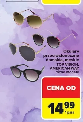 Okulary przeciwsłoneczne damskie, męskie TOP VISION, AMERICAN WAY promocja w Carrefour