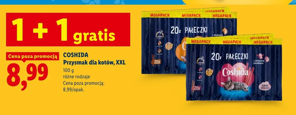 Przysmak dla kotów XXL pałeczki z drobiem Coshida promocja w Lidl