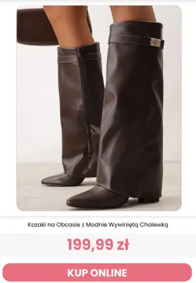 Kozaki na obcasie z modnie wywiniętą cholewką Renee promocja w Renee