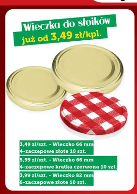 Wieczko do słoików 66 mm 4-zaczepowe kratka czerwona 10-pak promocja w TOPAZ