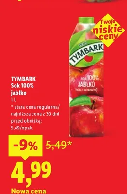 Sok jabłko Tymbark 100% promocja w Lidl