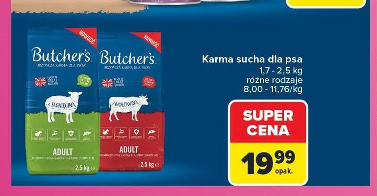 Karma sucha dla psa Butcher's z wołowiną promocja w Carrefour