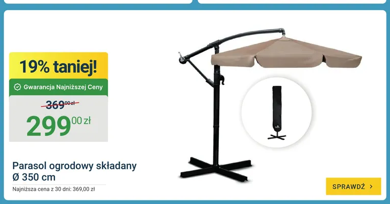 Parasol ogrodowy składany promocja w ERLI