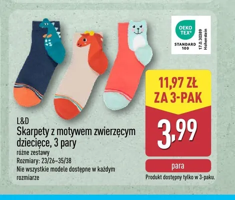 Skarpety z motywem zwierzęcym dziecięce L&D 3-pak promocja w Aldi