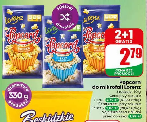 Popcorn do mikrofali Lorenz 2+1 gratis promocja w Dino