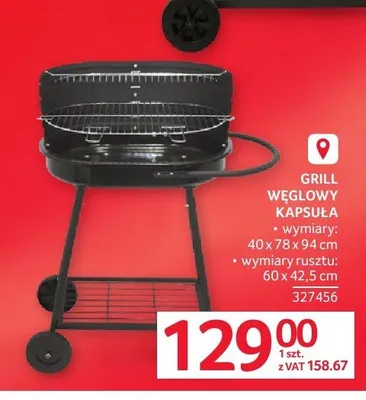 Grill węglowy kapsuła wymiary: 40x78x94cm wymiary rusztu: 60x42,5cm promocja w Selgros