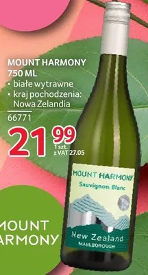 Wino Mount Harmony Sauvignon Blanc 750ml białe wytrawne promocja w Selgros