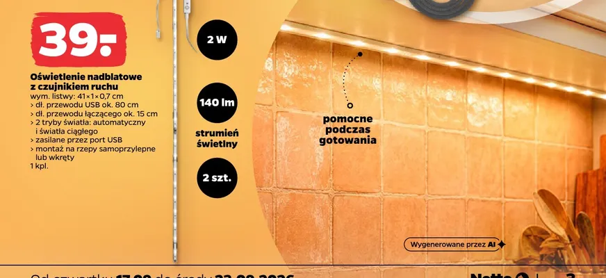 Oświetlenie nadblatowe z czujnikiem ruchu promocja w Netto