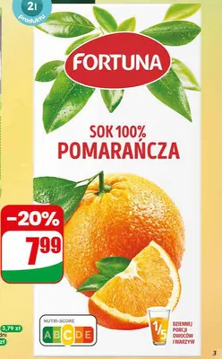 Sok 100% pomarańcza Fortuna promocja w Dino